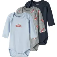 Name it Firetruck 3-pack Baby Bodys Grey Melange Grey Melange 62 cm Harmaa 62 cm Pojat