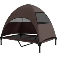 Hobby Hall Ulkokäyttöön tarkoitettu korotettu koirasänky katolla, isoille koirille, 106 x 76 x 99 cm, kahvi, Kava