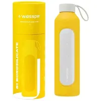 Wessper B1 motivoiva lasipullo 1000ml, jossa on mittauskuppi kuntoiluun, joka on sinetöity