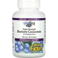 Natural Factors , BlueRich, Super Strength Blueberry Konsentraatti, 500 mg, 90 Softgels