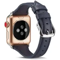 SKALO Kapea nahkaranneke Apple Watch Series 7-9 41mm - Tummansininen