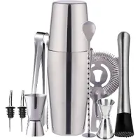 INF Cocktail-setti kaksinkertainen ravistin,750 ml, ruostumaton teräs, hopea, 10 osaa