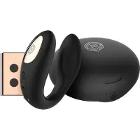 Rosy Gold Couple Vibrator - Pariskuntavibraattori, latauskotelolla, kauko-ohjaimella, tyylikäs, musta, silikoninen