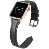 SKALO Kapea nahkaranneke Apple Watch Series 7-9 45mm - Musta