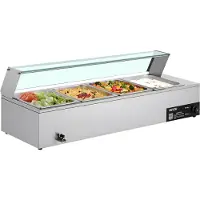 Vevor -ammattimainen ruoanlämmitin, 1500 W:n sähköinen ruostumattomasta teräksestä valmistettu höyrylämmitin lasikannella, 4-pannuinen työtasolle tarkoitettu buffet-bain marie keitolla ja rei'itetyillä