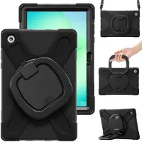 SKALO Samsung Galaxy Tab A11+ Armor Kahva Teline Olkahihna Suojakuori - Musta