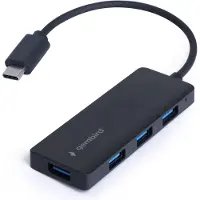 Gembird UHB-CM-U3P4-02, Langallinen, USB 3.2 Gen 1 (3.1 Gen 1) Type-C, Musta, 5 Gbit/s, Kiina, 30 mm