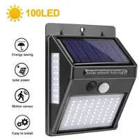 Mtp Products 100-LED kolmipuolinen ulkoaurinkoseinävalaisin, jossa on liiketunnistin