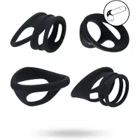Vuxen Silicone Cock and Ball Ring Set of 4 - Black