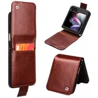 Qialino Samsung Galaxy Z Flip5 Classic Lompakkomallinen Nahkakotelo - Tummanruskea