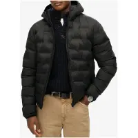 Superdry for man. M5012045A Black quilted hooded coat (M), Casual, Recycled Polister, Sustainable