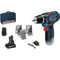 Bosch Akkuruuvinväännin GSR 12V-15, laukku, 2Ah + 4Ah akku