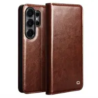 Qialino Samsung Galaxy S26 Ultra Classic Lompakkomallinen Nahkakotelo - Tummanruskea