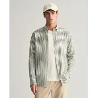 Gant for man. 3240060 Regular Fit linen and cotton green striped shirt (M), Casual, Long sleeve
