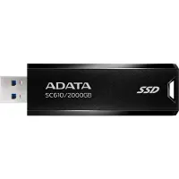ADATA – SC610 2TB Pocket Size External SSD, USB 3.2 Gen2 Type-A, Retractable Design, Key Ring (SC610-2000G-CBK/RD)