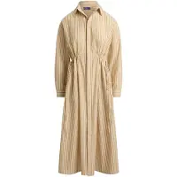 Ralph Lauren Striped Cotton-Linen Drawcord Shirtdress - Beige - 34