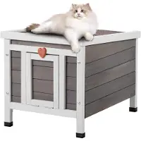 Vevor Ulkokissantalo Säänkestävä, Villikissansuoja useille kissoille, Ulkokissan puinen kanitalo PVC-oviläppien ja avoimen katon kanssa, 21"P x 17"L x 17"K