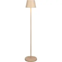 Konstsmide LED-akku-lattiavalo Pomezia, hiekanvärinen, 124 cm, IP54, USB himmennettävä, Kerma/meripihka, Olohuone/ruokailutila, Alumiini, Moderni