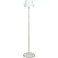 Konstsmide LED-akkuinen LED-lattiavalo Pomezia, valkoinen, 124 cm, IP54, USB himmennettävä, Valkoinen/opaali, Olohuone/ruokailutila, Alumiini, Moderni