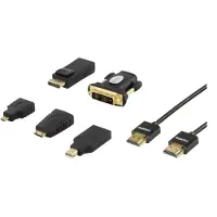 Deltaco HDMI/DisplayPort/DVI sovitinsarja, HDMI-kaapeli 2m, 4K