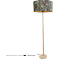 QAZQA Puinen lattiavalaisin soikealla samettivarjostimella, lehtikuvio, 50 cm - Mels