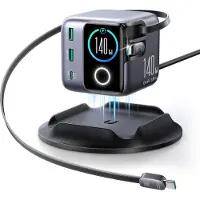 JOYROOM JR-TRD01 Podix 140W GaN-pöytälaturi, jossa on sisäänvedettävät USB-C-johdot - harmaa