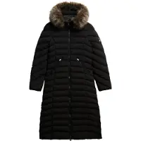 Superdry Fuji Faux Fur Hooded Longline - Black - M
