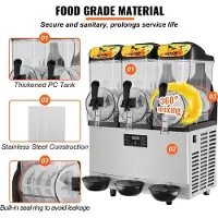 Vevor ammattimainen slushikone, 3 x 12 l / 3,2 gallonaa kolmoiskulho, 72 kupin tilavuus, 220 V 1300 W ruostumattomasta teräksestä valmistettu Margarita Smoothie -jäädytettyjen juomien valmistaja, slus