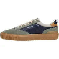 Pepe Jeans for man. PMS300019 Nolan Street green leather trainers (45), Flat, Suede, Laces, Casual