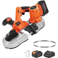 Vevor 20 V kannettava vannesahasarja, 65 x 65 mm leikkaussyvyys, AC 220 V, 360 W vannesaha harjattomalla moottorilla, 4,0 Ah akku, johdoton ja kompakti kannettava vannesaha, 0–192 m/min portaaton nope