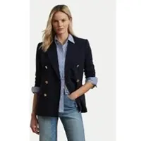 Ralph Lauren Double-Breasted Wool Crepe Blazer - Navy - 42