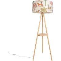 QAZQA Vloerlamp hout tripod met multicolor kap met dierenprint 50cm - Lou