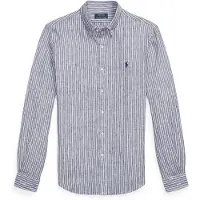 Ralph Lauren Slim Fit Striped Linen Shirt - Blue - XL