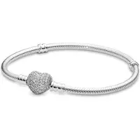 Pandora Sparkling Heart Snake Chain Bracelet - Silver - 17 CM