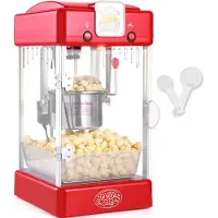 Vevor -popcorn-kone, 300 W:n popcorn-popperikone, 2,5 unssin vedenkeitin, 4 qt erää kohden, pöytäpopcorn-kone PP-ovella, sisältää 2 kauhaa ja alustan, elokuvateatterityylinen, punainen