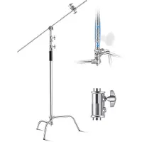 Vevor C -jalusta puomivarrella, enimmäiskorkeus 330 cm, ruostumattomasta teräksestä valmistettu kestävä valokuvausvalojalusta, säädettävä korkeus 4,8–9,8 jalkaa, 2 kahvaa studiovalolle, softboxille, h