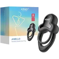 HoneyPlayBox Anello-App-Controlled Vibrating Double Cock Ring with Clitoral Stimulator Black