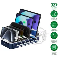 4smarts – Charging station Team 100W, 1x USB-A port, 5x USB-C ports, includes 6 cables, navy (541279)