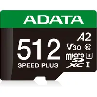 ADATA A-DATA Speed Plus 512 Gt MicroSDXC UHS-I U3 V30 A2 -muistikortti + SD-adapteri, musta, vihreä, valkoinen