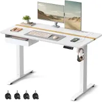 Songmics Korkeussäädettävä sähkötyöpöytä 60 x 120 cm pistorasioilla ja USB-porteilla, valkoinen