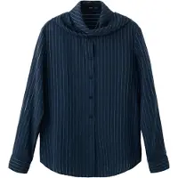 Mango Striped Blouse With Bow Tie Neck - Navy - L