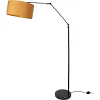 QAZQA Vloerlamp zwart verstelbaar met kap geel en gouden binnenkant 50cm - Editor