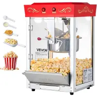 Vevor -popcorn-kone, 0,2 kg ruostumattomasta teräksestä valmistettu vedenkeitin, 800 W:n kaupallinen pöytämallinen popcorn-kone, 48 kuppia erässä, teatterityylinen popper, 2-painikkeinen ohjaus, lasise