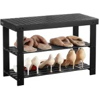 Vevor kenkäteline, 3-kerroksinen bambuinen eteisen penkki, kenkien säilytysjärjestelmä, kestää jopa 120 kg, 703 x 288 x 451 mm, etuovelle, eteiseen, olohuoneeseen, makuuhuoneeseen, musta