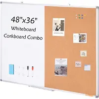 Vevor 48" x 36" valkotaulu ja korkkitaulu, alumiinikehyksellä – 2-in-1 magneettinen kuivapyyhittävä ilmoitustaulu seinälle kiinnitettäväksi – ihanteellinen kouluun, kotiin ja toimistoon