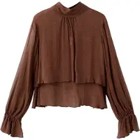 Mango High-Neck Frilled Blouse - Brown - M