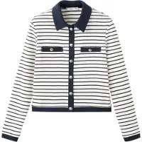 Mango Striped Cardigan With Jewel Buttons - Navy - L