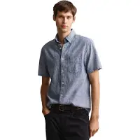 Gant Reg Cotton Linen Ss Shirt - Blue - L