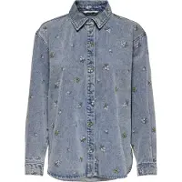ONLY Onlvera L/S Flower Emb Shirt Dnm Noos - Blue - L