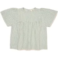 Copenhagen Colors GOTS Seersucker Pusero Green Cream Rose Stripe 116 cm Vihreä 116 cm Tytöt